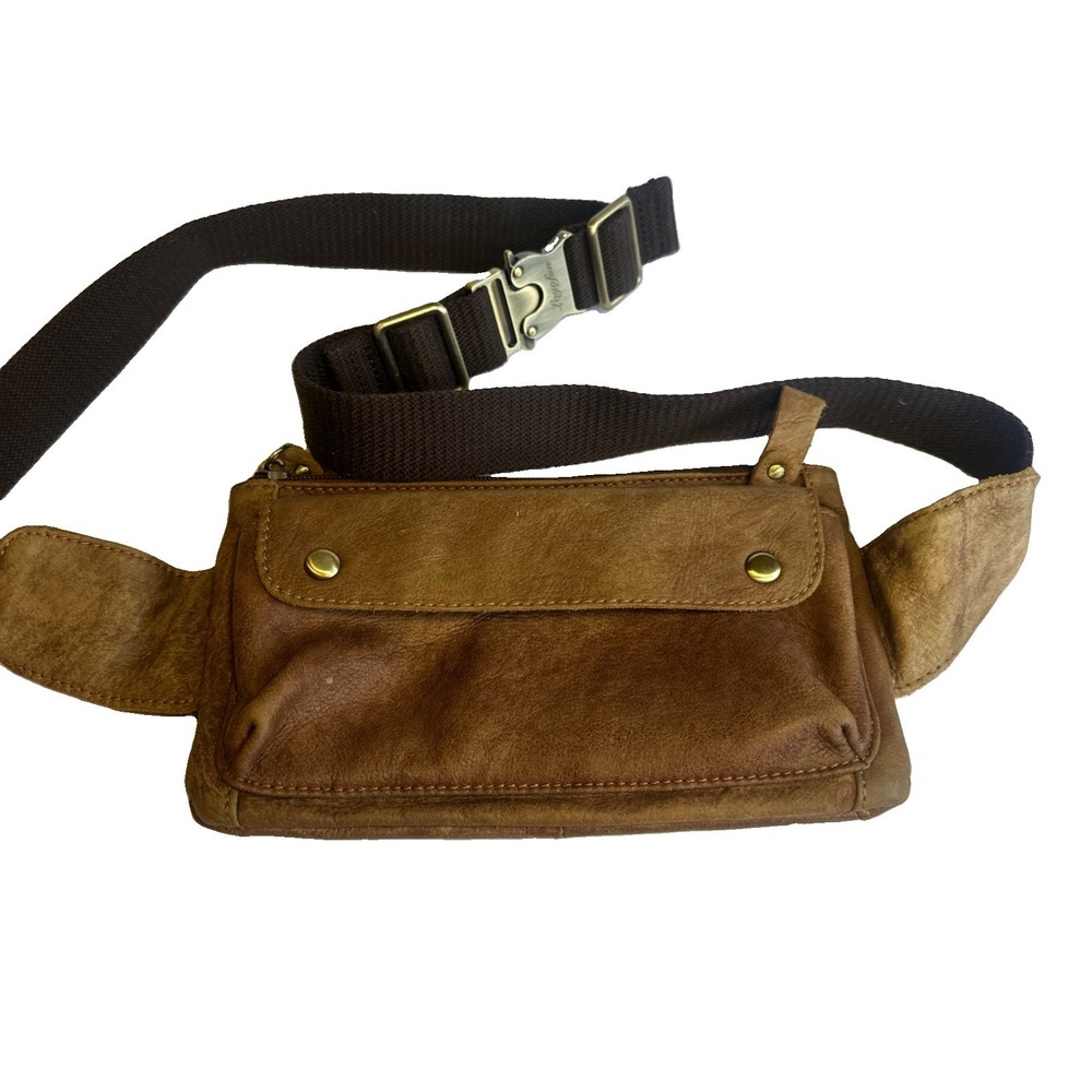 Loyofun Brown Leather Waist Bag Hip Bag Fanny Pack Quick Snap Adjustable Belt